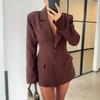 Elegant Blazer Women Fashion Brown Shoulder Pad Cinched Waist Suit Jacket Commute Office Lady Women's Professional Jacket
