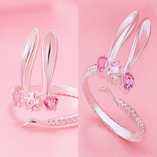Женское кольцо с милым милым подарком на День святого Валентина с розовым горным хрусталем и встроенным кроликом на палец