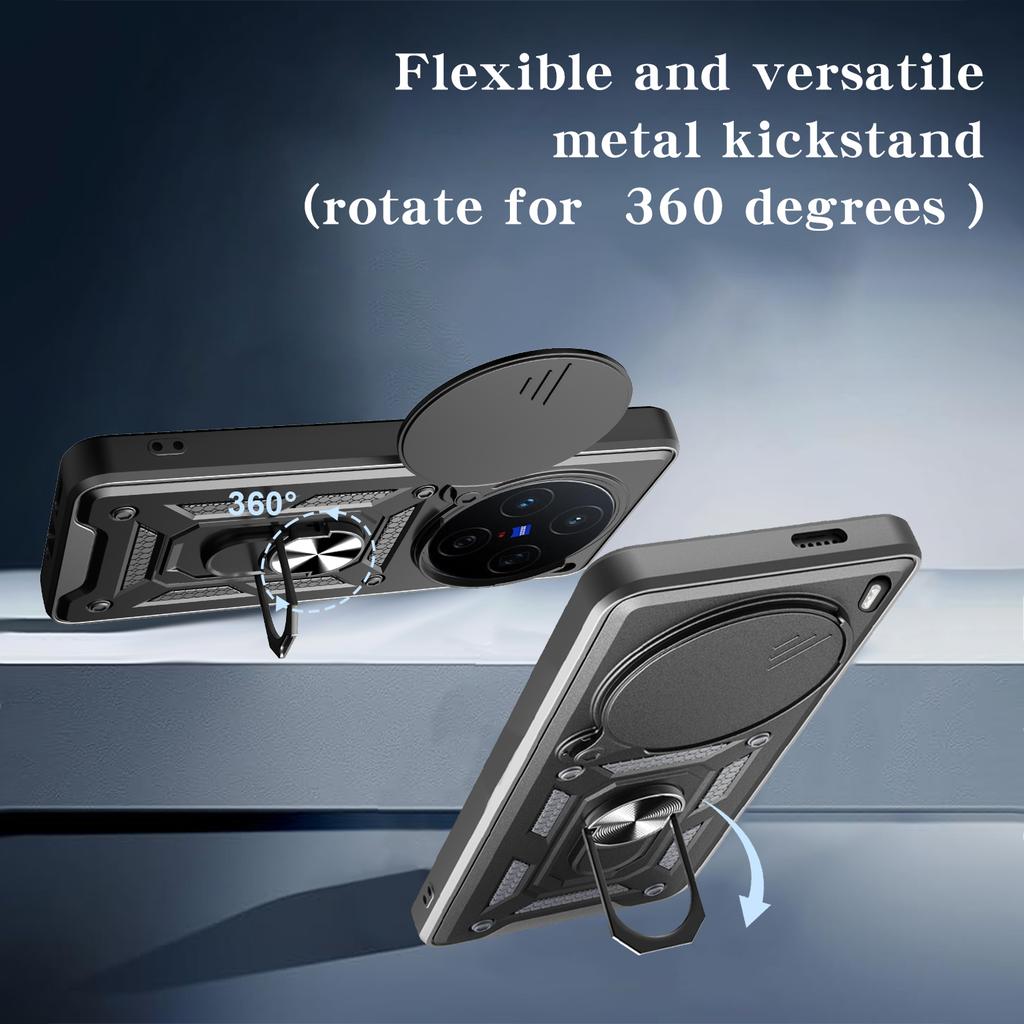 For Vivo X200 5G Case with Slide Camera Lid PC+TPU Kickstand Phone Cover