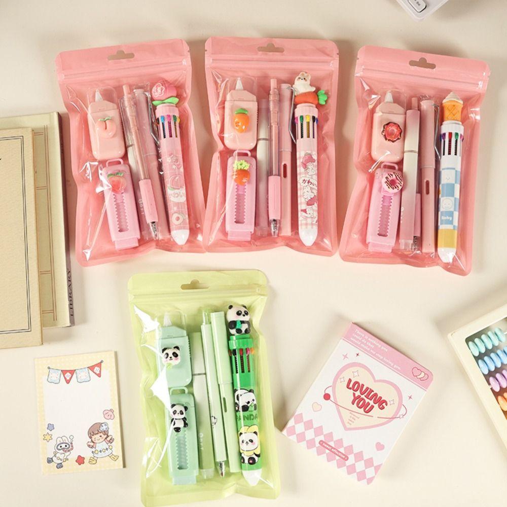 Portable Stationery Set 6-in-1 Ballpoint Pen Durable Pencil Eraser Students Gift