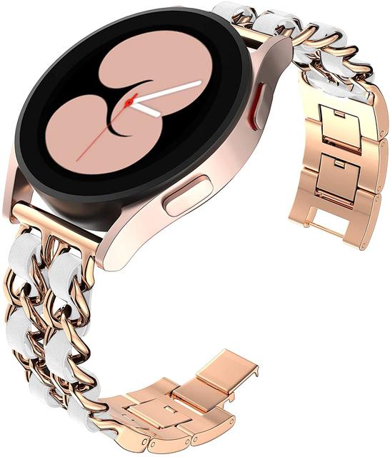 20 мм 22 мм Ремешок для Samsung Galaxy Watch 4/classic/5/6/7/FE/active 2 Кожаный+Металлический звеньевой браслет correa watch 5 Pro 45 мм Ремешок