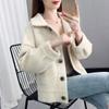 Short Jacket Women Autumn Loose Thickened Plaid Short Knitted Cardigan Buttons Solid Color Striped Blouse