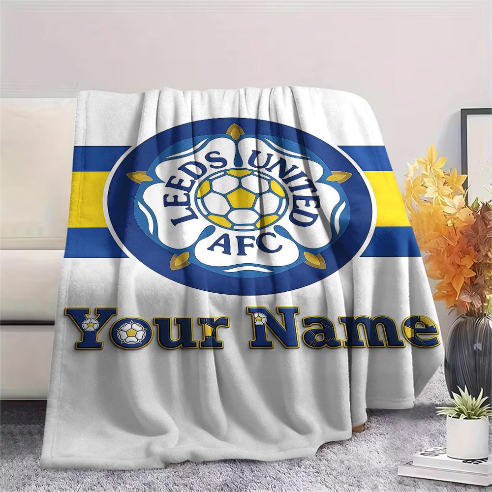 1PC Custom Name Leeds United Football Club Patterned Flannel Blanket For All Seasons for Home Decor Warmth and Comfort Gifts Holiday Present -HE146