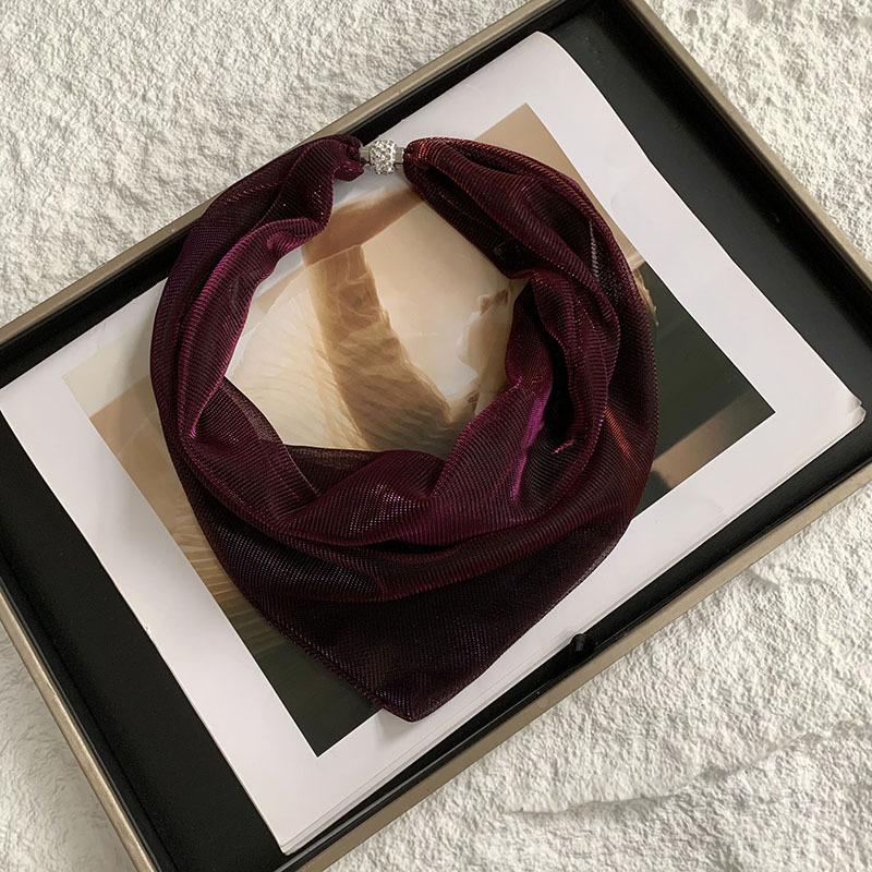 Magnetic Buckle Silk Scarf High Sense Summer Thin Temperament Colorful Bright Diamond Neck Protection Decorative Necklace Scarf Small Scarf