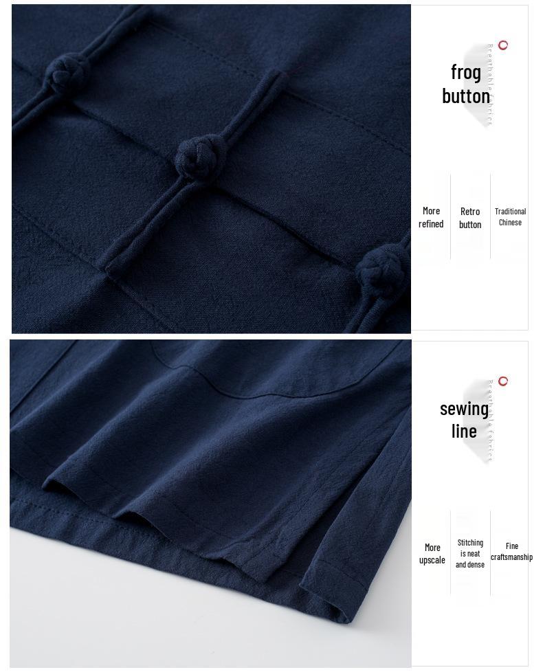 Men's Chinese Style Long-Sleeve Tang Suit Set with Frog Buttons - Retro Tea & Tai Chi Two-Piece