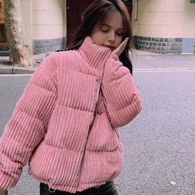 Женская зимняя куртка из вельвета, короткая стеганая куртка, теплое стеганое хлопковое пальто с воротником-стойкой, верхняя одежда для повседневной жизни и работы