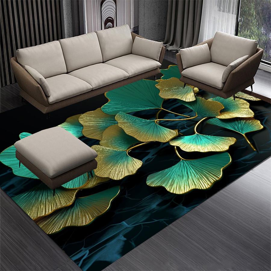 Luxury Green Golden Leaves Carpet Living Room Decoration Bedroom Carpet Washable Lounge Sofa Area Rug Big Size Coffee Tables Mat