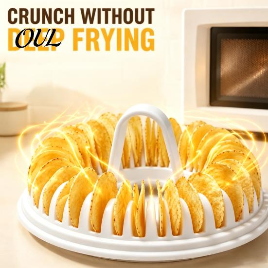 DIY Potato Slicing Tool Microwave Chip Maker, Stainless Steel Slicer Crispy Snack Vegetable Cutter with Guard Cooker, Healthy Oil Free Homemade Chips