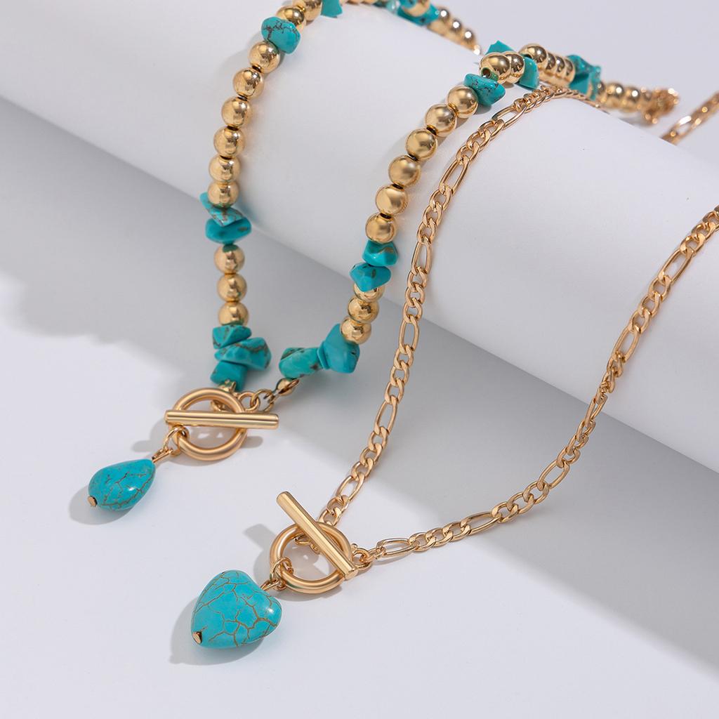 Turquoise Necklace Set Adjustable Length Clavicle Chain Fashionable Multi Layer Neckchain Accessories for Parties