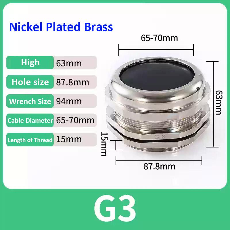 Waterproof Cable Gland IP68 Nickel Plated Brass 1/4" 3/8"1/2" 3/4" 1" 2" 3" BSPP/NPT Male Thraed For 3-6.5mm 4-8mm Cable Joint