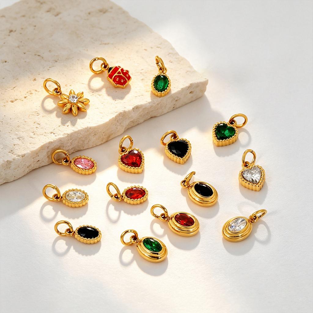 2026 New Waterproof 18K Gold Plated Stainless Steel Oval Heart Shape Cubic Zirconia Pendant Charms for DIY Jewelry Making