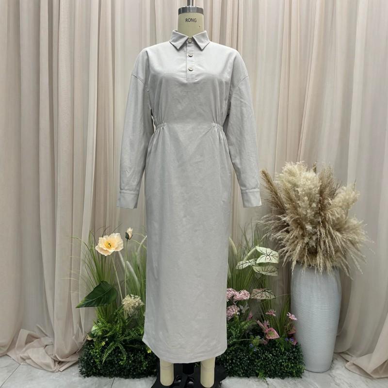 2026 Linen Blend V-Neck Shirt Dress Drawstring Waist Loose Long Split Maxi