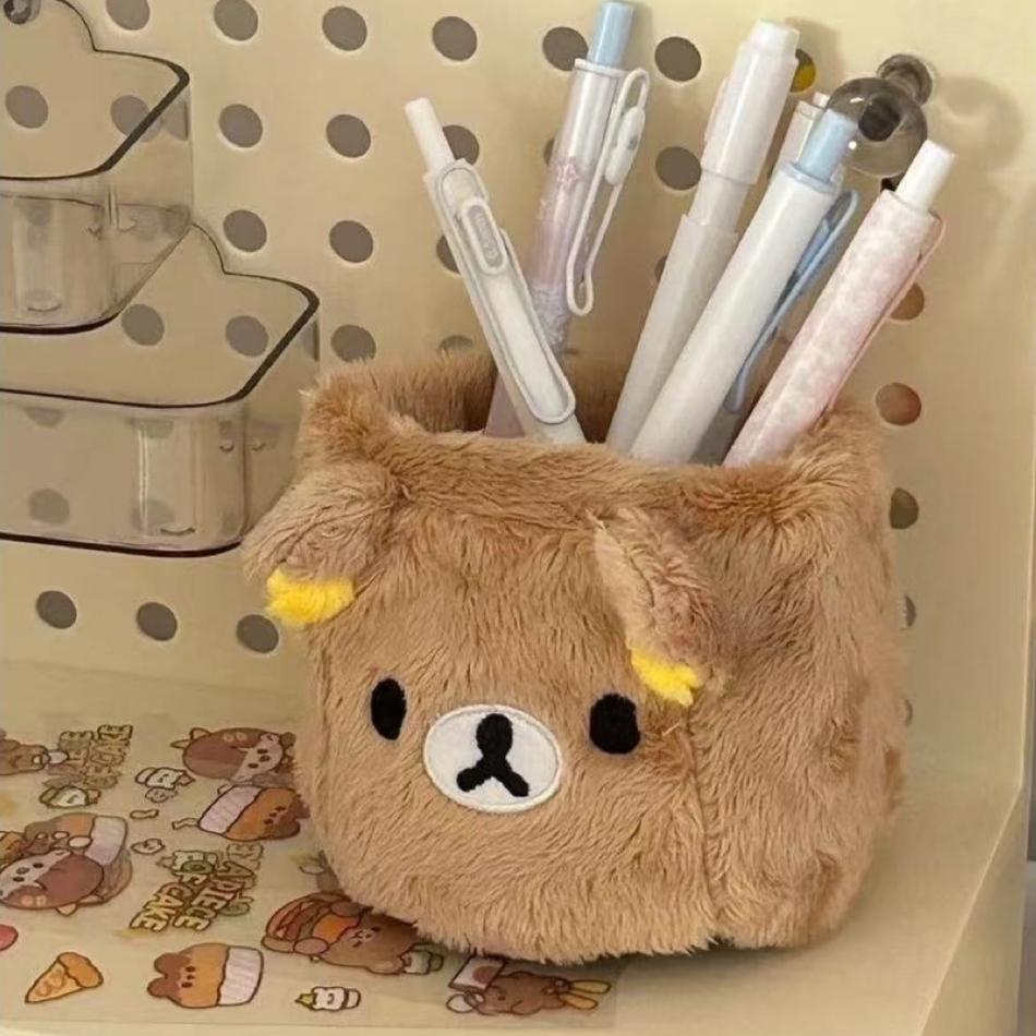Rilakkuma Plush Storage Box Cute Aesthetic Desktop Pen Holder Stationery Sundries Organizer For Students Home Desktop Decoration
