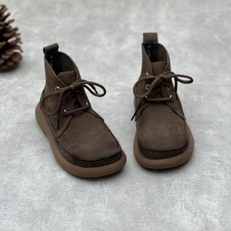 Johnature Женские короткие сапоги ручной работы в стиле ретро, ​​туфли из натуральной кожи, однотонные ботинки на шнуровке с круглым носком