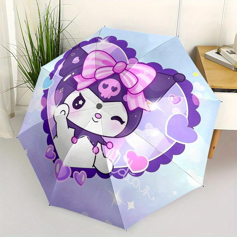 Kuromi Automatic Opening and Closing Parasol Compact Travel umbrella with 8 Ribs for Women and Men Ideal Birthday/Christmas Gift, Outdoor Ac