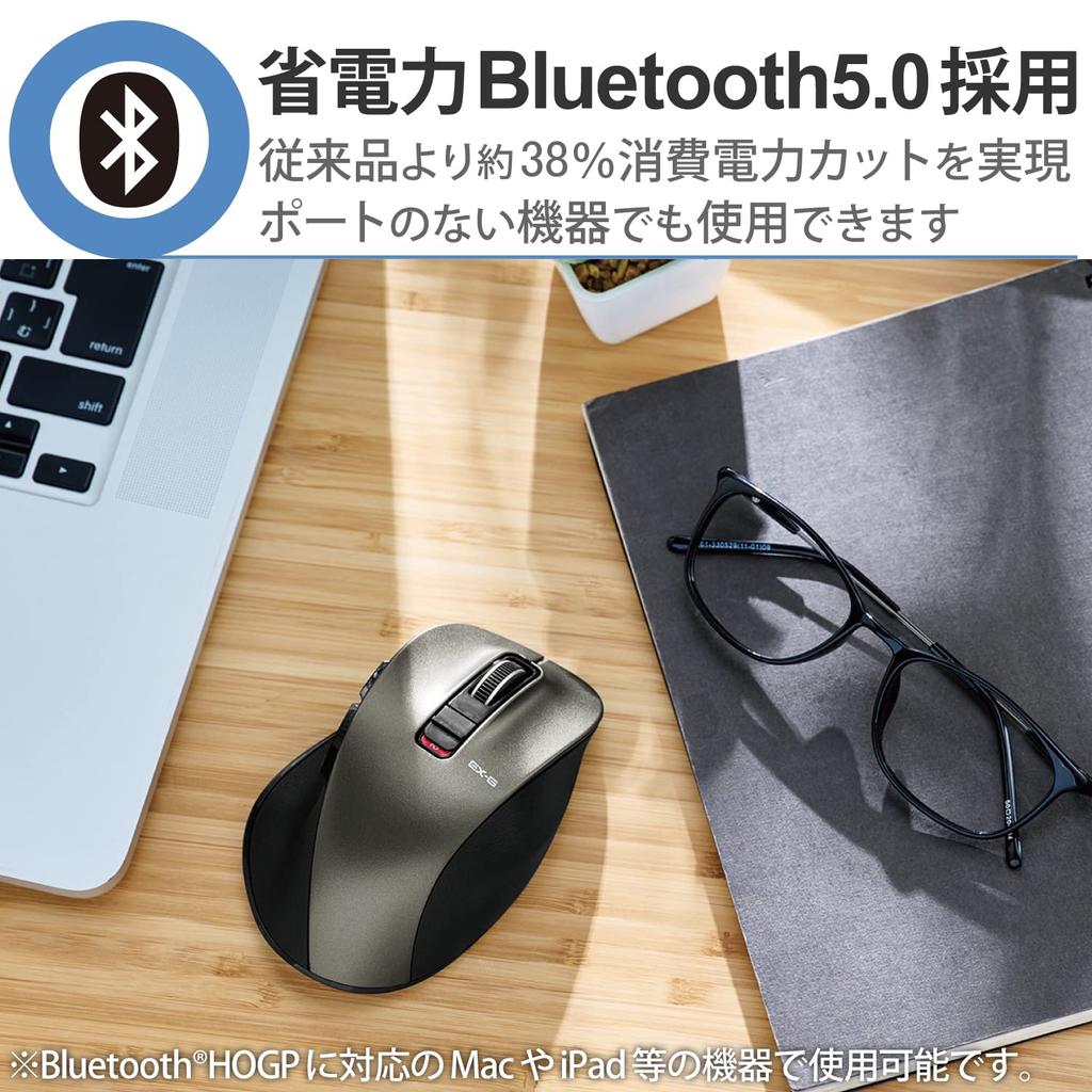 ELECOM Mouse Wireless Mouse Bluetooth Extremely Grip Quiet Design 5 Buttons M Size Gunmetal EX-G Multi-Pairing M-XGM15BBSGM/EC