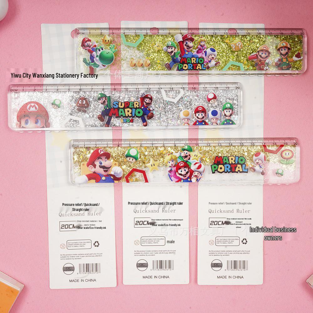 Super Mario Glitter Ruler - Cute 20cm Student Stationery