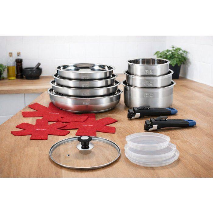 Batterie de cuisine - AM3237 - Tous feux dont induction - ARTHUR MARTIN - Sans PFOA/PFAS - Acier inoxydable 18/10 - 16 pièces