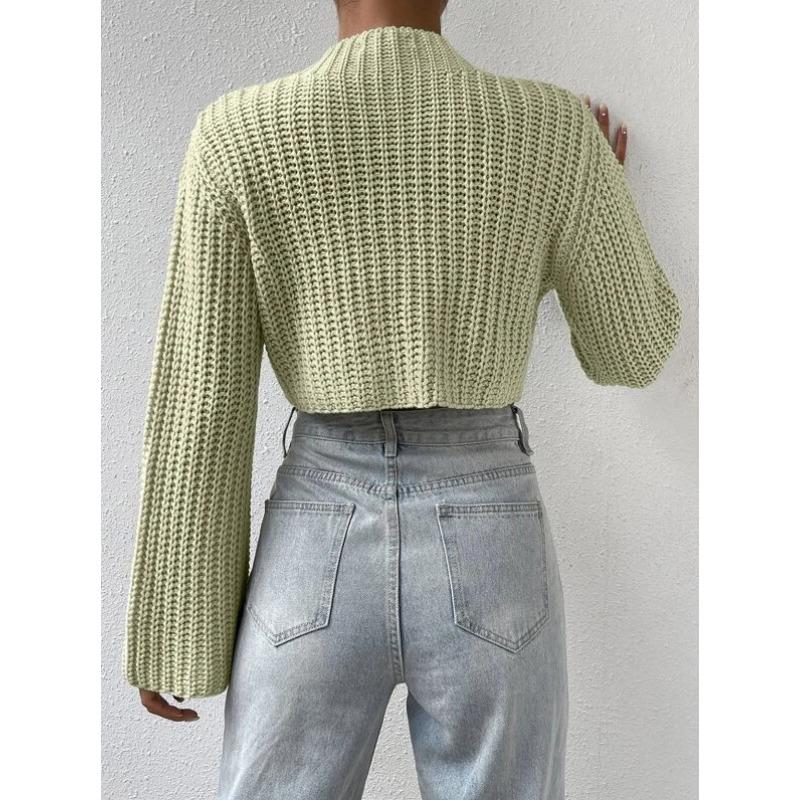 Осень и зима Новый европейский и американский однотонный универсальный свитер с высокой талией, короткий фасон, рукав-труба, полувысокий воротник, свитер для женщин