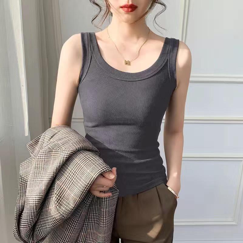 Женский топ на бретельках в рубчик из ледяного шелка с U-образным вырезом и бретельками для весны и лета