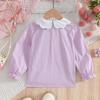 Фиолетовая блузка для девочек ясельного возраста с длинным рукавом и вышивкой кролика, воротник Питер Пэн, весна-осень, детская одежда 2-6 лет