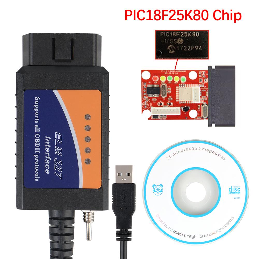 Поддержка большинства протоколов OBDII obd2 СКАНЕР PIC18F25K80 Чип ELM327 USB v1.5 Переключатель Автомобильный диагностический кабель FORscan HS-CAN и MS-CAN