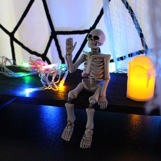 Swing Leg Skeleton Figurine Sitting Skull Resin Statue Sculpture Home Office Desktop Garden Decoration Ornament Halloween Birthday Gift