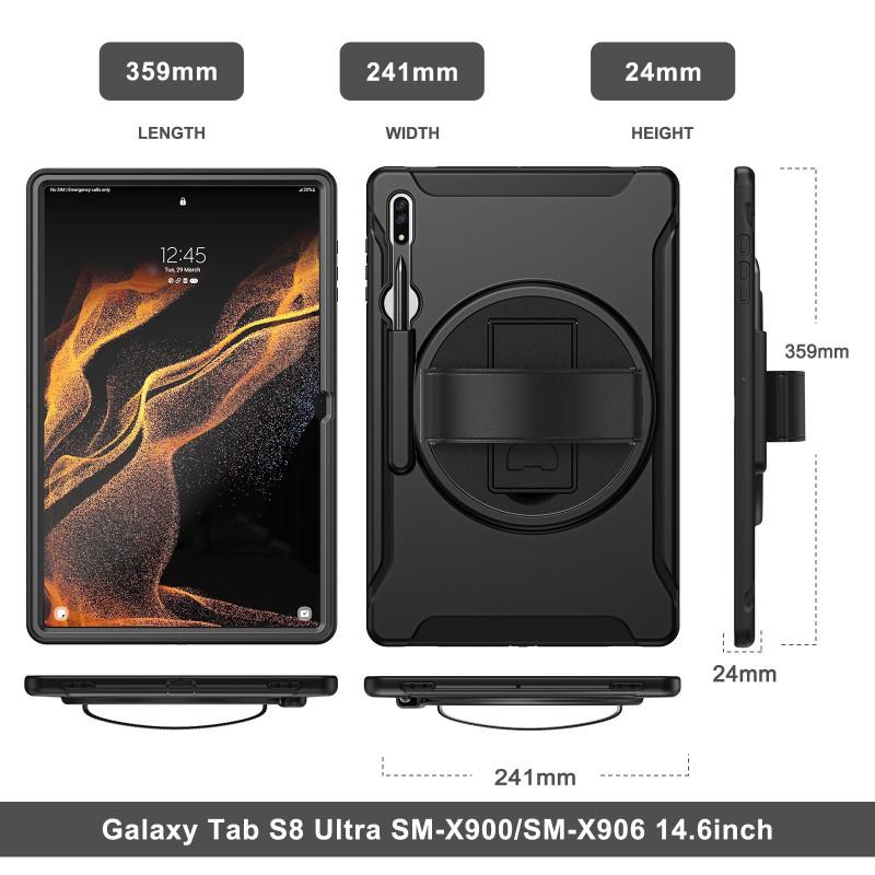 Shockproof Tablet Case With Wrist Strap Rotating PC Stand Galaxy Tab S8 Ultra X900 X906