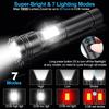2000LM Powerful Zoom LED Flashlight with COB Side Lights 7 Modes Type-c Rechargeable Torch Lights Outdoor Emergency Lantern