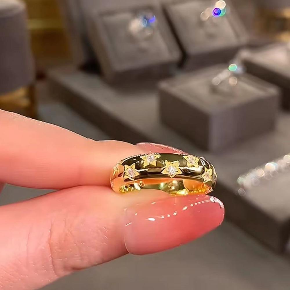 Luxury Octagram Star Ring for Women Fashionable Zircon Sunflower Tail Ring Unique Design Index Finger Jewelry
