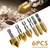 6Pcs Hexagonal Handle Conical Countersink 90 Degrees Conical Countersink Drill Bit Coated for Metal with Hex Shank Wood 6-19mm