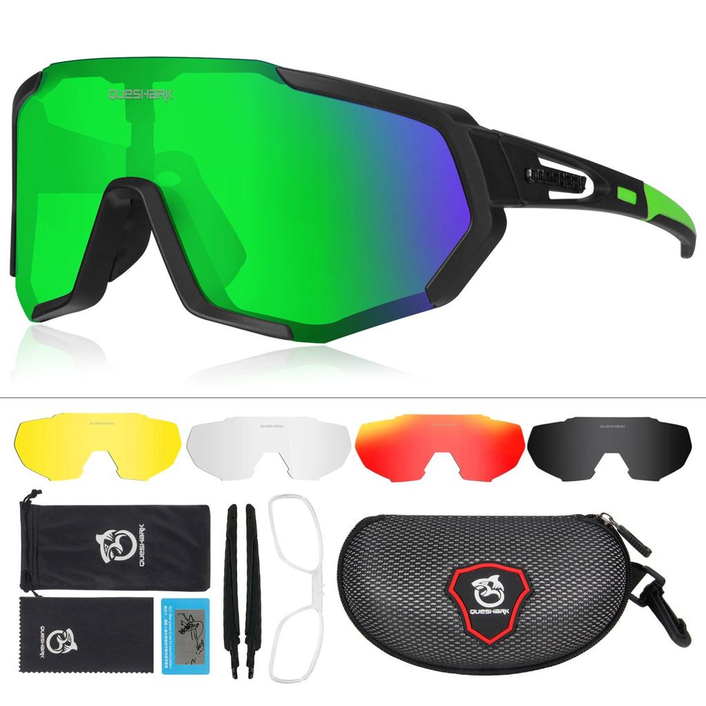 Queshark Поляризованные спортивные солнцезащитные очки с защитой от ультрафиолета, велосипедные очки с 5 сменными линзами, велосипедные очки