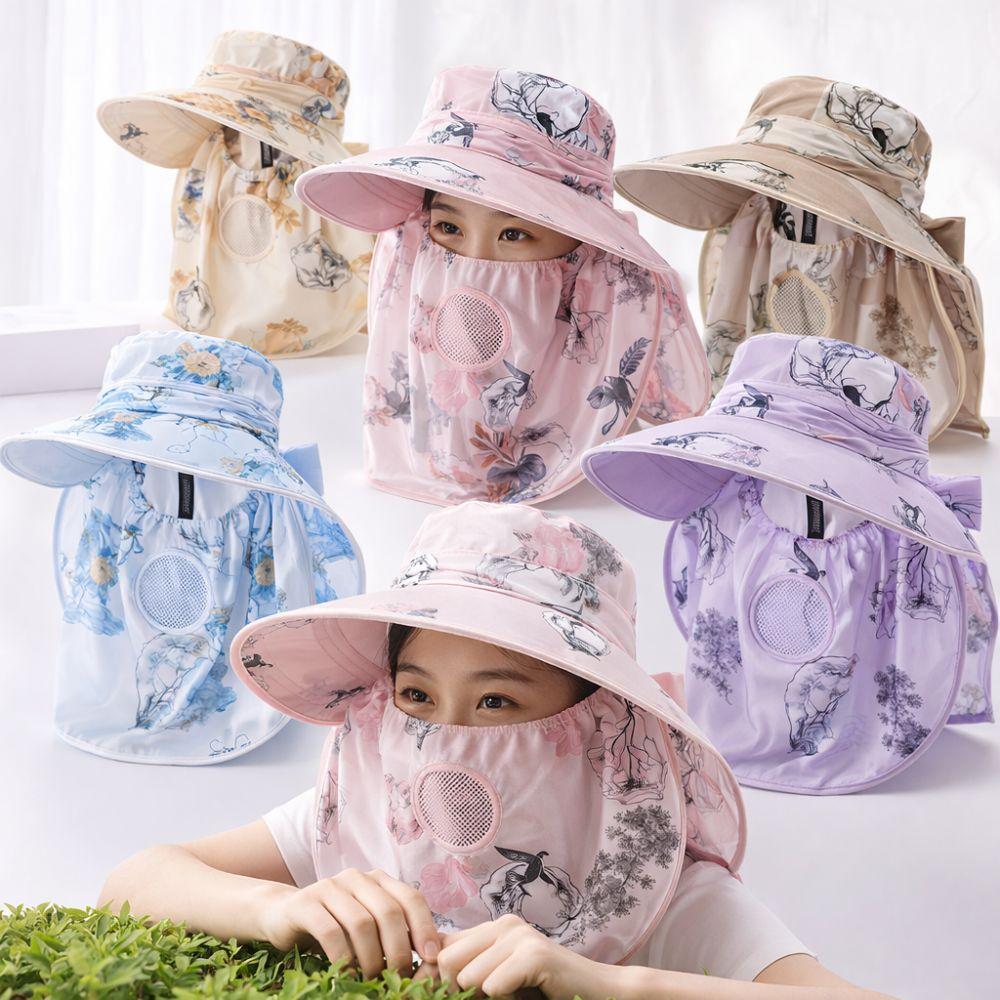 Wide Brim Tea Picking Work Hat UV Protection Fisherman's Hat Face Mask Sun Hat Summer Outdoor
