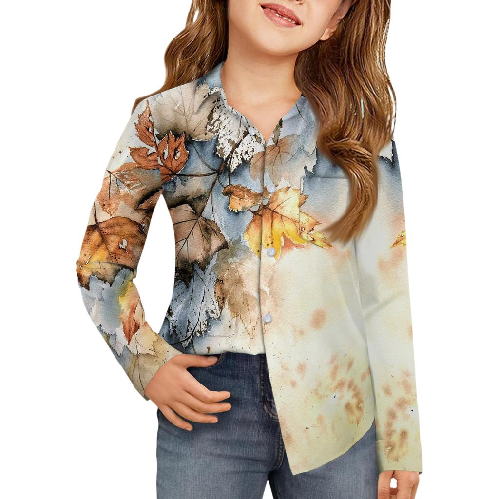 Рубашка на пуговицах для девочек - Блузка-платье с длинным рукавом