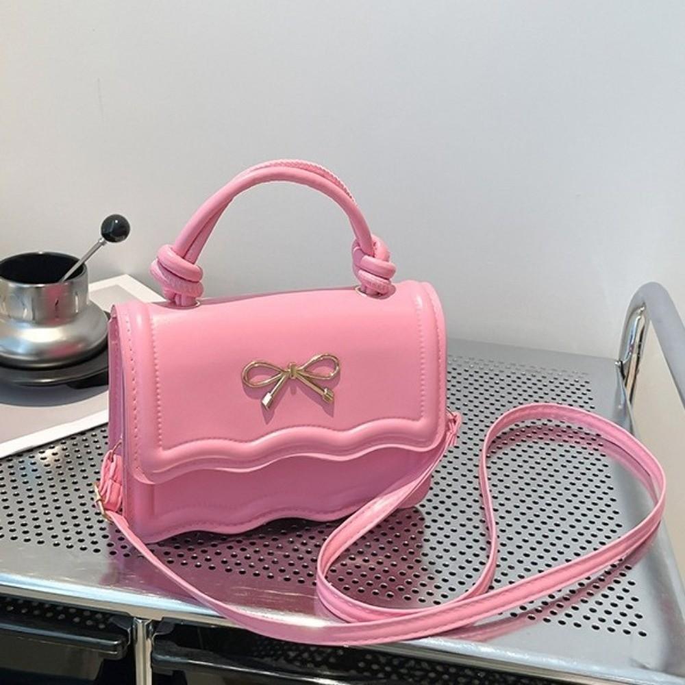 Sweet Metal Bowknot Tote Bag Solid Color Small Crossbody Bag New Single Shoulder Bags  Casual Wear