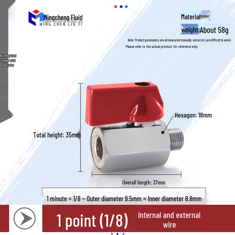 Compact Ball Valve with Double Male/Female Thread, Sizes 1/4", 3/8", 1/2", Pneumatic Polished Electroplated Switch Valve Accessory.