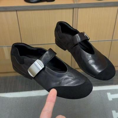 Натуральная мягкая кожа~ 2025 новые туфли Мэри Джейн на среднем каблуке из мягкой кожи с мелким вырезом, с ремешком на подъеме, с круглым носком, женские туфли, простые и удобные