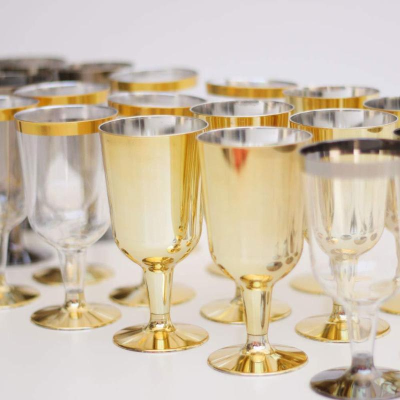 Disposable Plastic Gold Rim Wine Glass for Party Wedding 180ml KTY