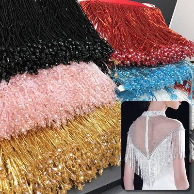 1 ярд Кружевная отделка с хрустальным подвесом, бахрома 15 см, для DIY, сценических танцевальных костюмов, штор, свадебных платьев, швейные аксессуары
