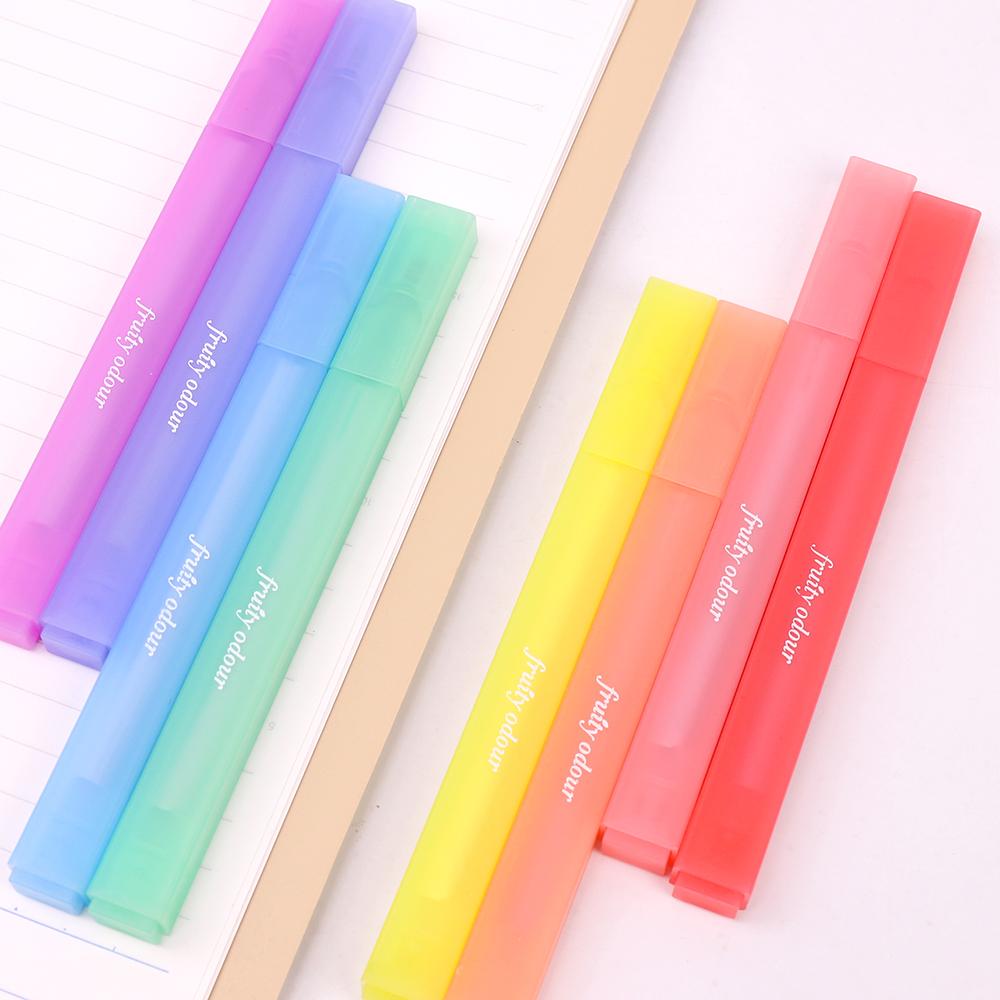 4pcs Fruity Odour Color Highlighter Pens Set Fruit Buffet Design Soft Brush Tip Marker Liner for Drawing Painting