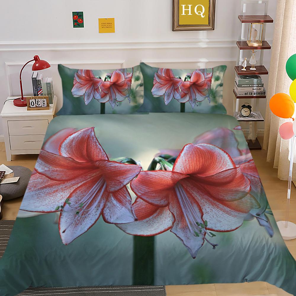 Домашнее постельное белье с 3D цветами и принтом из полиэстера, комплект постельного белья королевского размера, женский высококачественный декор для спальни