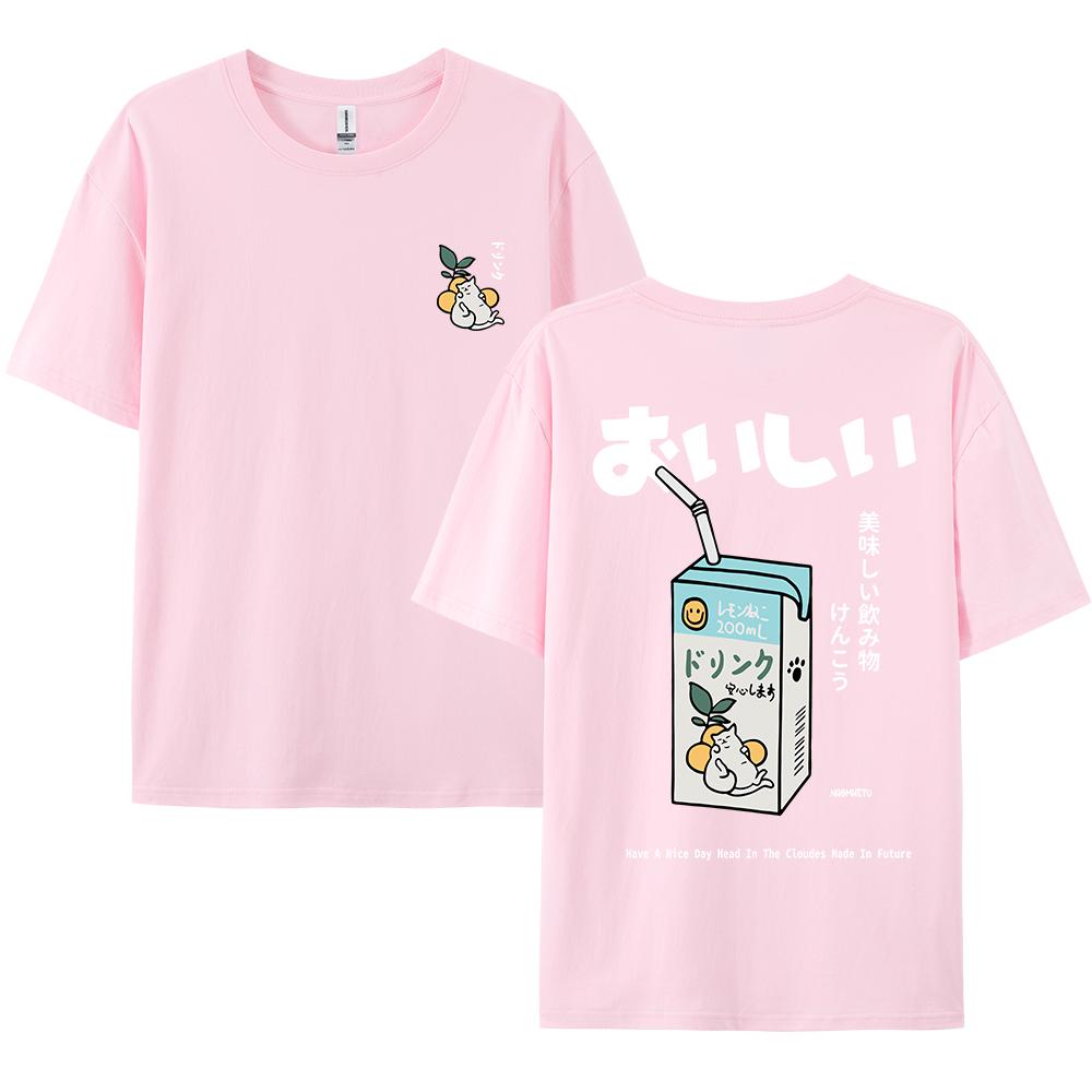Cute Japanese Cat Print Oversized T-shirt men Women Short Sleeve Loose Casual Tee Shirt Streetwear Tops Cotton Harajuku Clothing