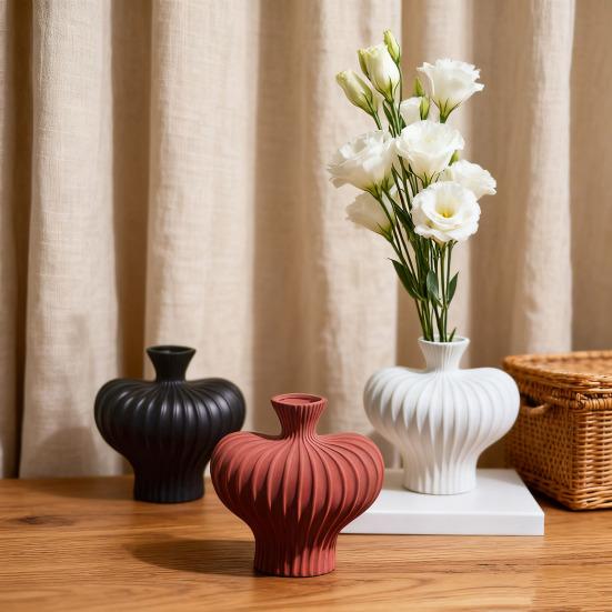 Керамическая ваза для цветов в рубчик Yousheng Минималистичная современная ваза-контейнер для цветов Домашний офис Настольное украшение Декоративная ваза для цветочных растений