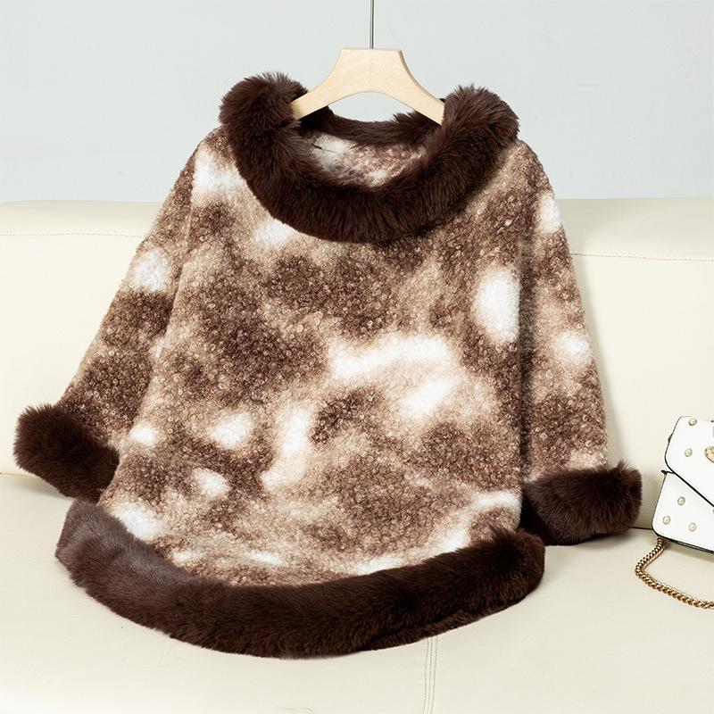Women's Casual Poncho Faux Fur Shawl Wrap Cape with Faux Fur Trim Winter Sleeveless Cloak Coat Warm Pullover Luxury Knitted Sweater Poncho for Women