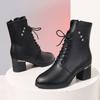 Crystal Women Snow Ankle Boots Pointed Toe Mid Heels Shoes Designer Lace Up Winter Chelsea Boots  Trend Goth Mujer Zapatos