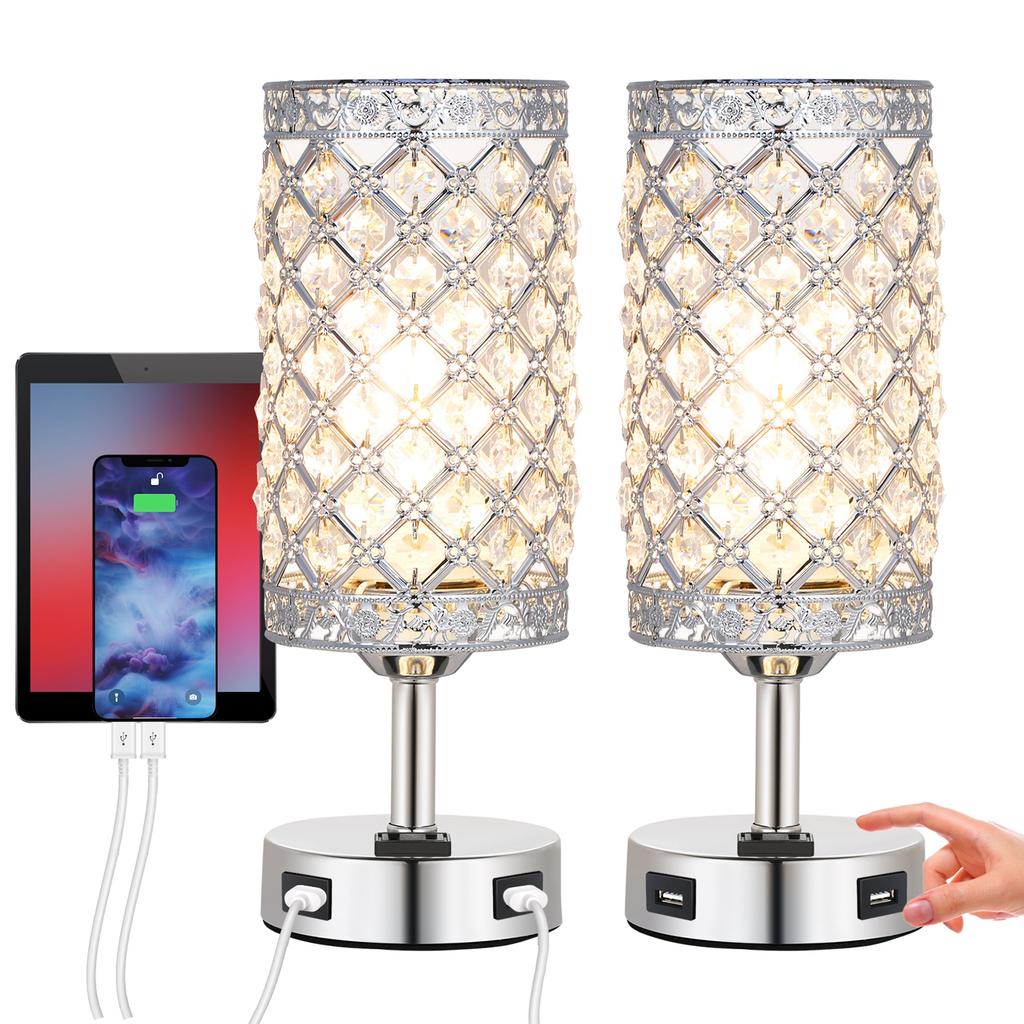 Neoglint 2PCS Table Light Desk Lamp with Dual USB Ports Sensitive Touching Control 3 Levels Dimmable Brightness for Home Bedroom Li