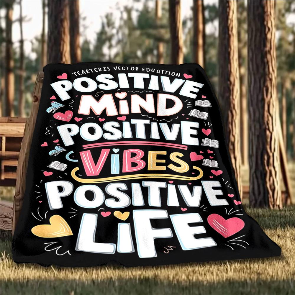 1pc Positive Mind Positive Vibes Print Outdoor Blanket, Lightweight Polyester,