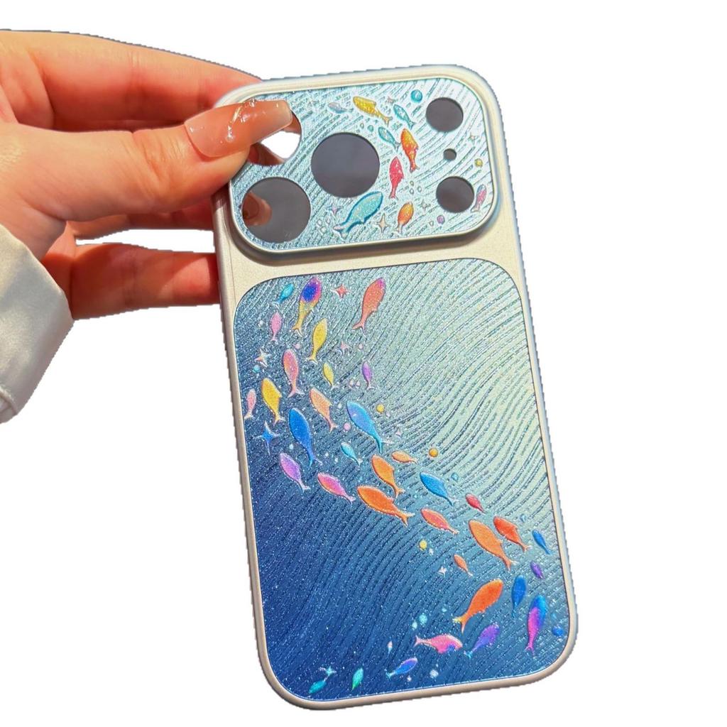 Чехол с блестящим рукавом: 3D Текучий Свет для Apple iPhone 17Pro и 16Pro Max, Полное Покрытие с Дизайном Косяк Рыб