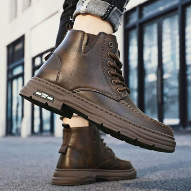 Fashion Mens Boots Fashion Leather Men's Ankle Boots Autumn Outdoor Platform Hiking Designer Luxury Casual High Top Boot Botas Masculino