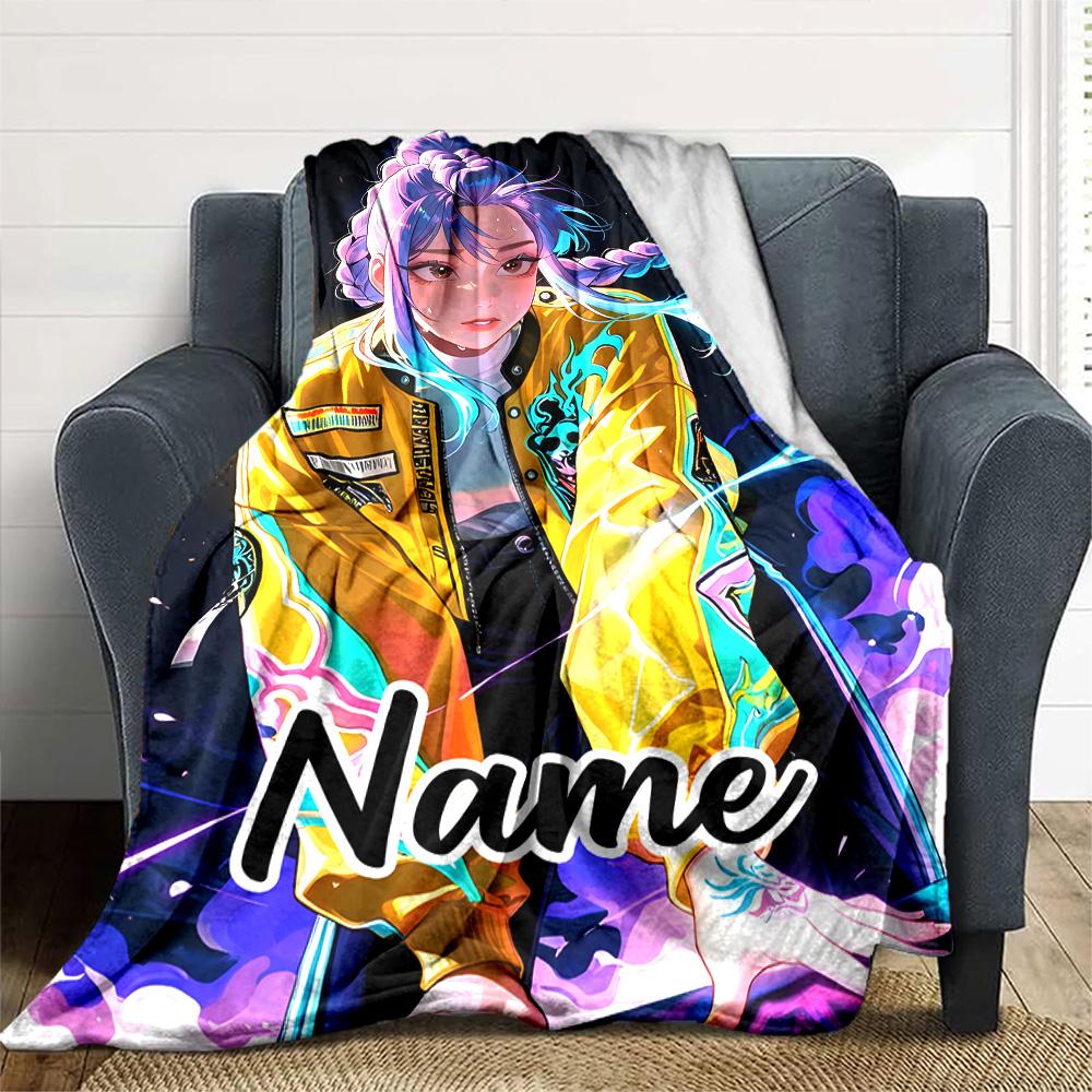 Customizable KPop Demon Hunters3 Throw Blanket – Personalized Name, All-Season Cozy Snug Blanket, Machine Washable, Personalized Blanket